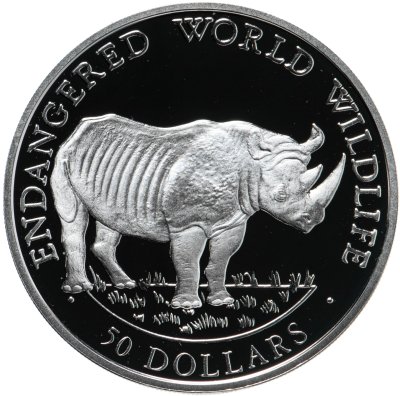 купить Острова Кука 50 долларов (dollars) 1990 "Вымирающие виды животных - носорог"