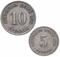 Купить Германская Империя набор из 2-х монет 5 и 10 пфеннигов (pfennig) 1890-1916, случайная дата
