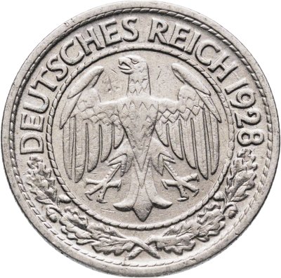 купить Германия 50 рейхспфеннигов (reichspfennig) 1928, знак монетного двора "А" — Берлин