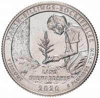 Купить США 1/4 доллара (25 центов, квотер) 2020 S — "Исторический парк Марш-Биллингс-Рокфеллер" (54-й парк)