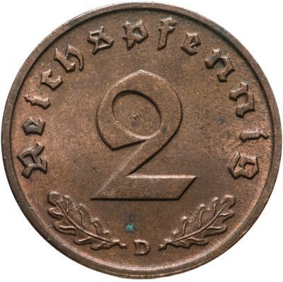 купить Германия (Третий Рейх) 2 рейхспфеннига "D" 1939