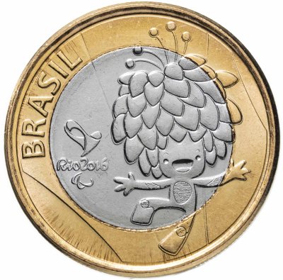 купить Бразилия 1 real (реал) 2016 "XV летние Паралимпийские Игры в Рио-де-Жанейро 2016 mascot Tom (талисман Том)"