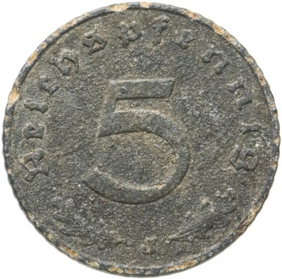 купить Германия (Третий Рейх) 5 рейхспфеннигов 1941 J, Отметка монетного двора: "J" - Гамбург