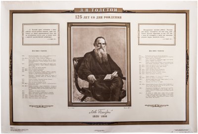 купить Плакат "Л.Н.Толстой.125 лет со дня рождения", художник Ф.Киселев, ИЗОГИЗ, г. Москва, СССР, 1953 г.