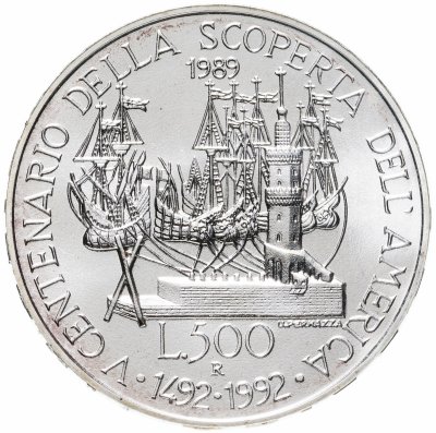 купить Италия 500 лир (lire) 1989 500 лет открытию Америки