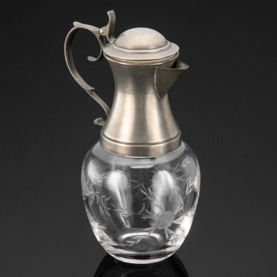 купить Кувшин для прохладительных напитков с цветочным декором, стекло, гравировка, сплав металлов, Европа, 1960-1980 гг.