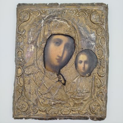 купить Икона "Богоматерь Казанская" в окладе, дерево, масло, латунь, Российская империя, 1880-1915 гг.