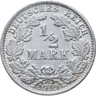 купить Германия 1/2 марки (mark) 1919 знак монетного двора: "D" - Мюнхен