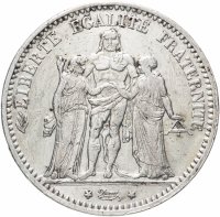 Купить Франция 5 франков (francs) 1874 A Геркулес знак монетного двора: "A" - Париж