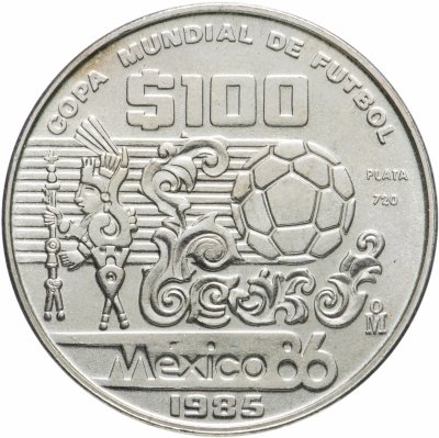 купить Мексика 100 песо (pesos) 1985 Чемпионат мира по футболу 1986 - Узоры и мяч