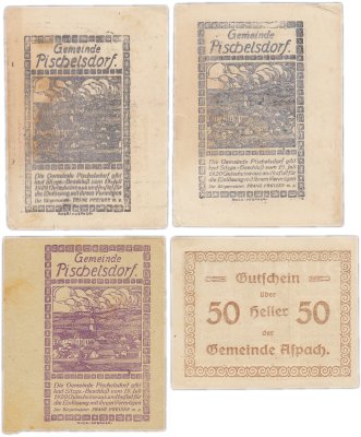 купить Австрия набор из 4 нотгельдов 10, 20 и 50 геллеров 1920