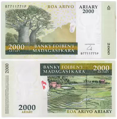 купить Мадагаскар 2000 ариари 2007-2014 года (Pick 96) Красивый номер 7711771