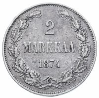 Купить 2 марки (markkaa) 1874 S, монета для Финляндии