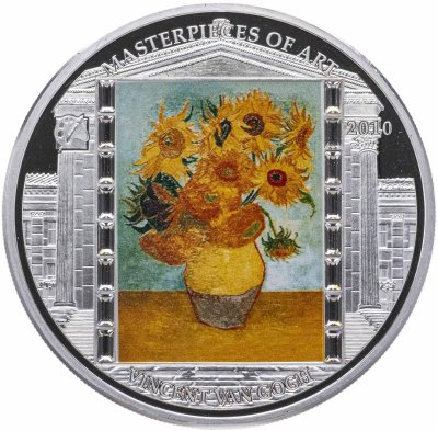 купить Острова Кука 20 долларов 2010 "Шедевры живописи - Винсент Ван Гог - Подсолнухи", в футляре с сертификатом
