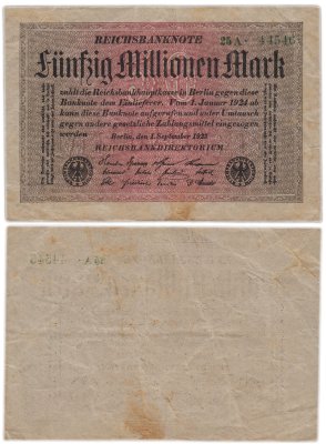 купить Германия 50000000 марок 1923 года (Pick 109a(1) Серая бумага