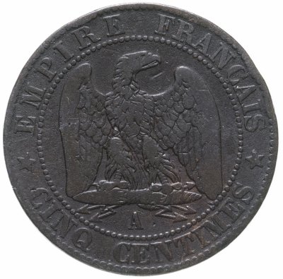 купить Франция 5 сантимов (centimes) 1854 А знак монетного двора: "A" - Париж