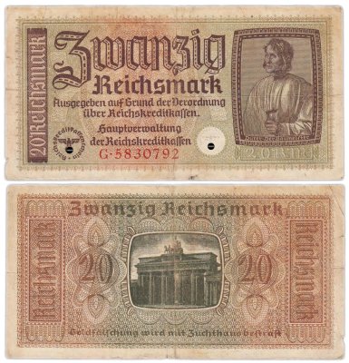 купить Германия 20 рейхсмарок 1940-1945 Немецкие оккупационные территории