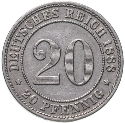 купить Германия 20 пфеннигов (pfennig) "А" 1888