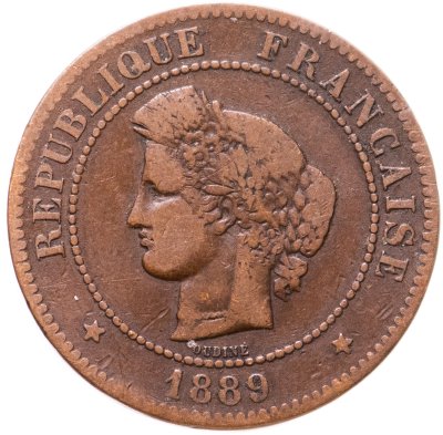 купить Франция 5 сантимов (centimes) 1889