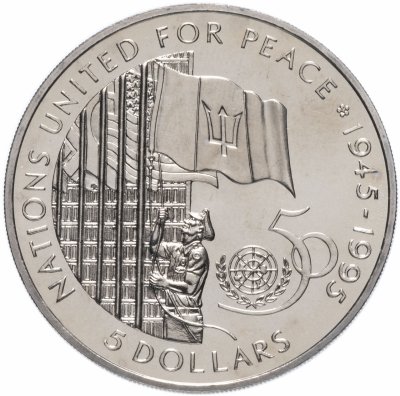купить Барбадос 5 долларов (dollars) 1995 50 лет ООН