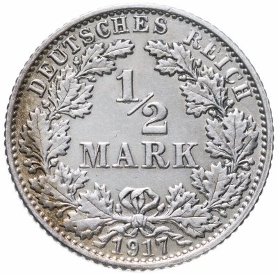 купить Германия 1/2 марки 1917 "E"