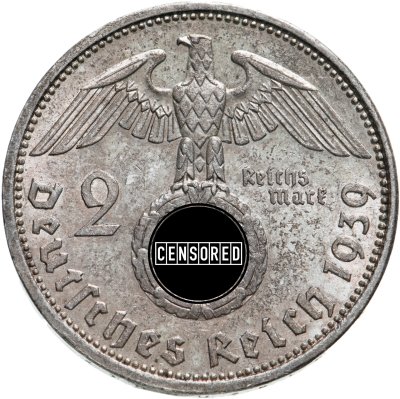 купить Германия (Третий Рейх) 2 рейхсмарки 1939, знак монетного двора "А" - Берлин