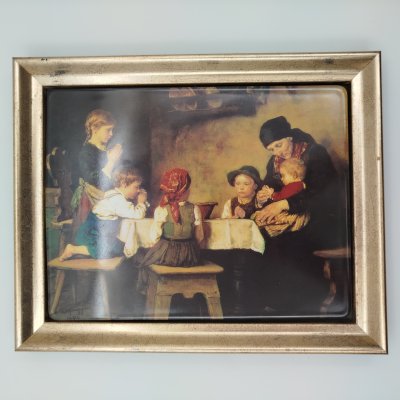купить Панно с изображением картины "Застольная молитва" (Das Tischgebet) художника Франца фон Дефреггера в раме, №342, фирма "Bradex", фарфор, печать, Германия, 1997-2010 гг.