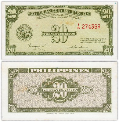 купить Филиппины 20 сентаво 1949 год Pick 130a