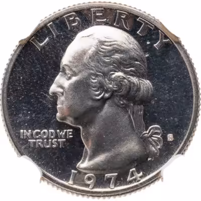 купить США 25 центов (квотер, 1/4 доллара, quarter dollar) 1973 S Proof Washington Quarter (Вашингтон) знак монетного двора "S" в слабе DNC PF68
