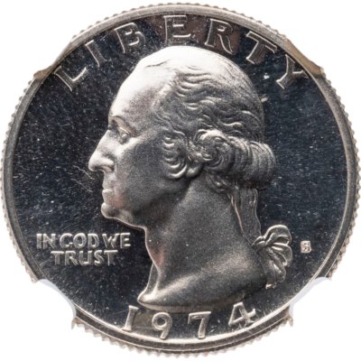 купить США 25 центов (квотер, 1/4 доллара, quarter dollar) 1973 S Proof Washington Quarter (Вашингтон) знак монетного двора "S" в слабе DNC PF68
