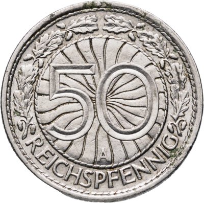 купить Германия 50 рейхспфеннигов (reichspfennig) 1928, знак монетного двора "А" — Берлин
