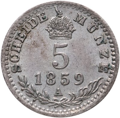 купить Австрия 5 крейцеров (kreuzer) 1859 A знак монетного двора "A" - Вена