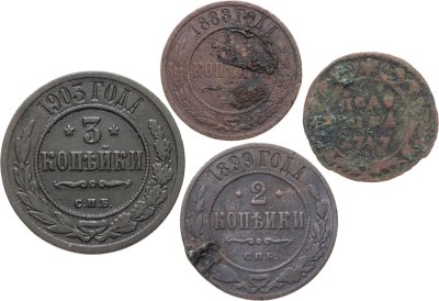 купить Набор из медных монет периода от Екатерины II до Николая II (1762-1917) в плохой сохранности