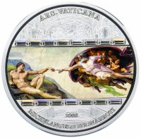 Купить Острова Кука 20 долларов 2008 "Шедевры мирового искусства: Сотворение Адама пруф" в футляре с сертификатом Редкость