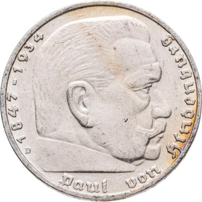 купить Германия 5 рейхсмарок 1937 D Рейхспрезидент Германии Пауль фон Гинденбург