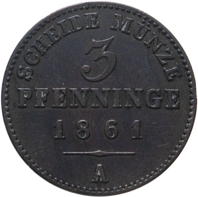 купить Германия, Пруссия 3 пфеннига (pfenninge) 1861