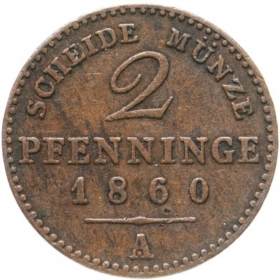 купить Пруссия 2 пфеннига (pfenninge) 1860 A, отметка монетного двора: "A" - Берлин