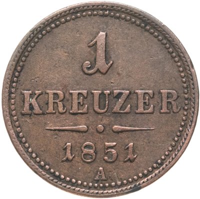 купить Австрия 1 крейцер (kreuzer) 1851 Знак монетного двора "A" - Вена
