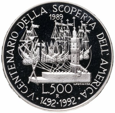 купить Италия 500 лир (lire) 1989 500 лет открытию Америки