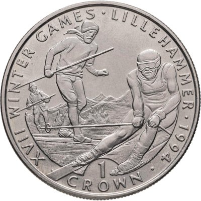 купить Гибралтар 1 крона (crown) 1993 "XVII Зимние олимпийские игры, Лиллехаммер 1994 - Лыжные гонки"
