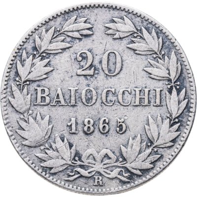 купить Папская область 20 байокко (baiocchi) 1865 Папа Пий IX