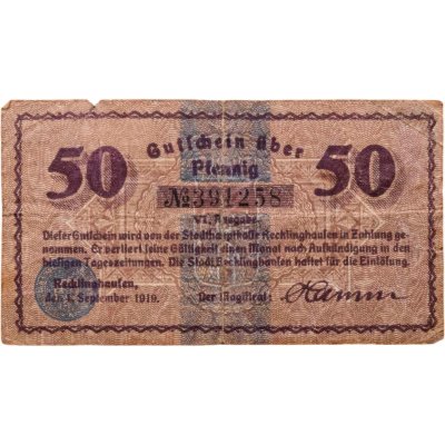 купить Германия, нотгельды, Реклингхаузен 50 пфеннигов 1919