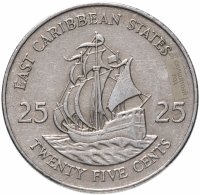 купить Восточные Карибы 25 центов (cents) 1981-2000