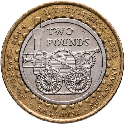 купить Великобритания 2 фунта (pounds) 2004 "200 лет первому паровозу Ричарда Тревесика"