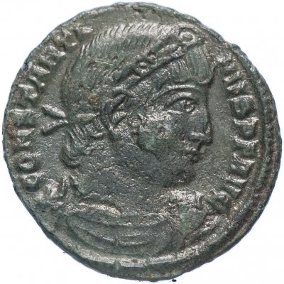 купить Римская Империя Константин I 306–337 гг фракция фоллиса (реверс: два воина стоят лицом друг к другу, между ними два штандарта)
