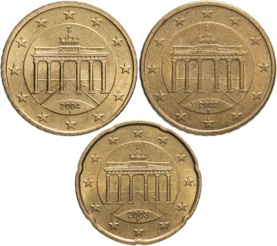 купить Германия набор из 3 монет 50 центов (cents) 2002-2004 F знак монетного двора: "F" - Штутгарт