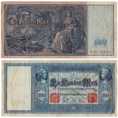 купить Германия 100 марок 1910 Имперская банкнота (Reichsbanknote) красные печати