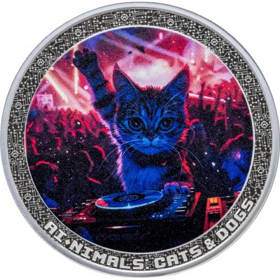 купить Камерун 1000 франков 2025 "ИИ животные Кот-DJ", в футляре, с сертификатом
