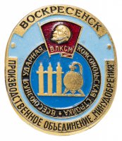 Купить Значок ВЛКСМ Всесоюзная Ударная Комсомольская Стройка ПО Минудобрения Воскресенск (Разновидность случайная )