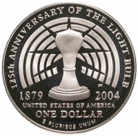 купить США 1 доллар (dollar) 2004 "125 лет лампочке" (в коробочке с сертификатом)